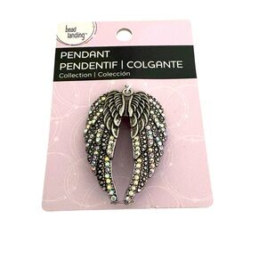 Multicolor Angel Wings Silver Tone Pendant Religious DIY Crafts Biker Jewelry